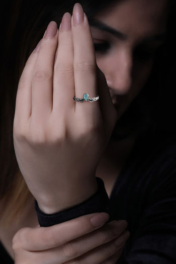 Buy AVNI by Giva 925 Oxidised Silver Sea Green Ring, Adjustable