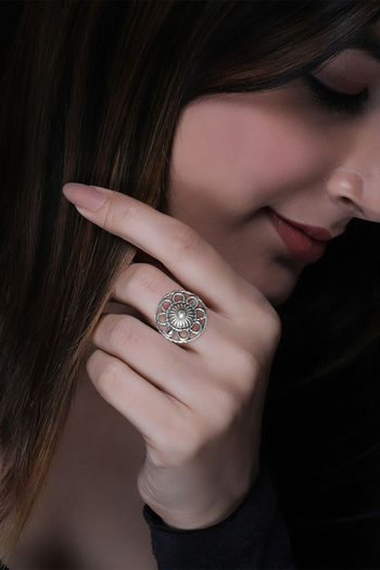 Buy AVNI by Giva 925 Oxidised Silver Flower Blossom Ring, Adjustable