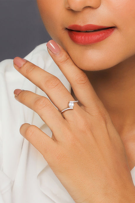 Buy Giva 925 Sterling Silver Minimal Silver Pearl Ring, Adjustable