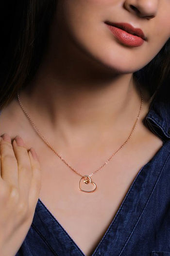 Buy Giva 925 Sterling Silver Rose Gold PlatedHeart Pendant with Link Chain