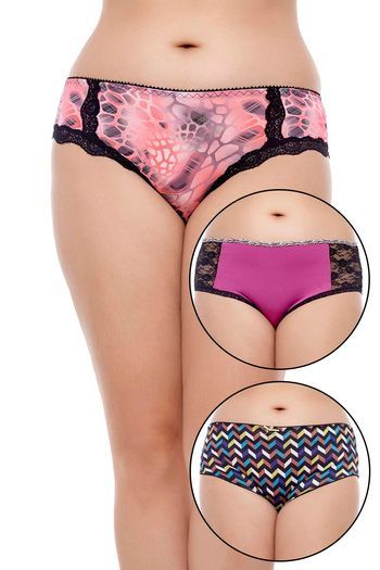 Buy Zivame Ultra Soft Print Plus Solid Hipster Brief (Pack of 3