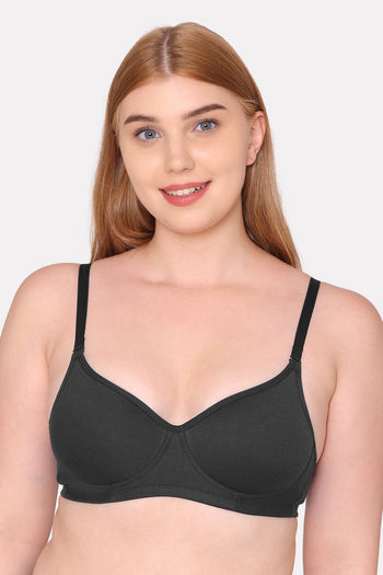 Buy Padded Non-Wired Full Coverage T-Shirt Bra in Black - Cotton