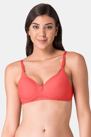 Buy Komli Padded Non Wired Medium Coverage Push-Up Bra - Coral at Rs.318  online