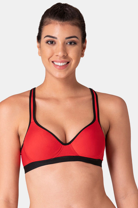 Red padded sports sales bra