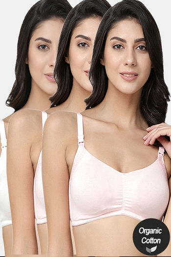 InnerSense Organic Cotton Anti Microbial Soft Nursing Bra With Removable Pads (Pack Of 3) - Multicolor