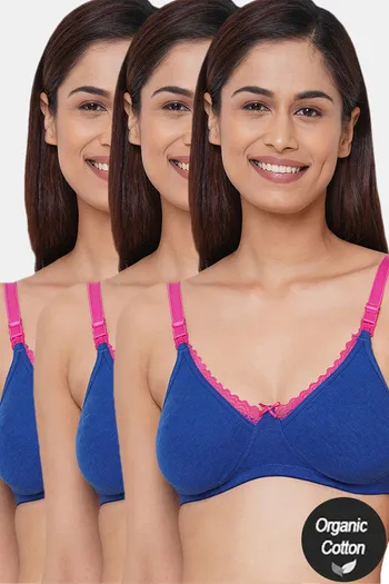 Inner Sense Organic Cotton Healthy Soft Laced Bra (Pack of 3) at