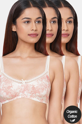 Buy InnerSense Organic Cotton Anti Microbial Soft Laced Bra (Pack Of 3) -  Assorted at Rs.1480 online