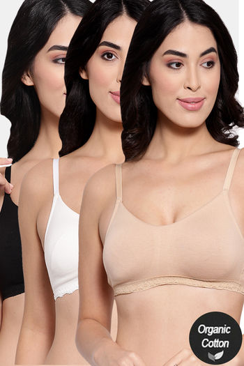 Buy InnerSense Organic Cotton Anti Microbial Seamless Laced Bra (Pack Of 3)  - Assorted at Rs.1480 online