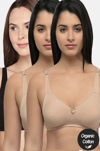 Buy InnerSense Organic Cotton Anti Microbial Seamless Side Support Bra (Pack Of 3) - Assorted