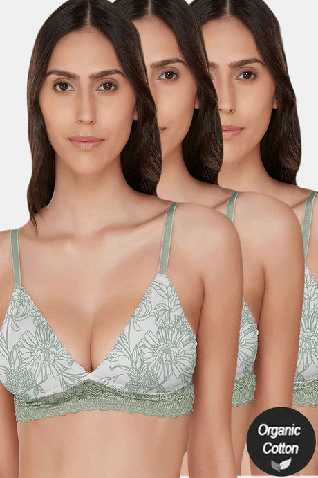 Buy InnerSense Organic Cotton Anti Microbial Non Wired Triangular Lace Band  Bralette (Pack Of 3) - Assorted at Rs.2184 online