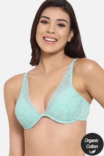 Buy InnerSense Organic Cotton Anti Microbial Laced Cushioned Padded Underwired Bra - Green