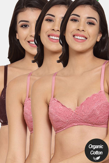 Inner Sense Organic Cotton Anti Microbial Laced Cushioned Padded Bra (Pack  Of 3) - Assorted