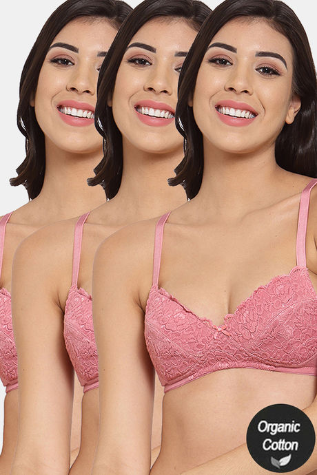 Buy InnerSense Organic Cotton Anti Microbial Laced Cushioned Padded Bra ( Pack Of 3) - Assorted at Rs.2239 online