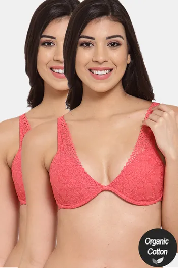 Buy InnerSense Organic Cotton Anti Microbial Laced Cushioned Padded Underwired Bra (Pack Of 2) - Assorted