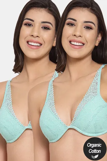 Buy InnerSense Organic Cotton Anti Microbial Laced Cushioned Padded  Underwired Bra (Pack Of 2) - Assorted at Rs.1552 online