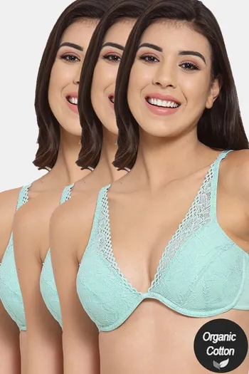 Buy InnerSense Organic Cotton Anti Microbial Laced Cushioned Padded  Underwired Bra (Pack Of 3) - Assorted at Rs.2326 online