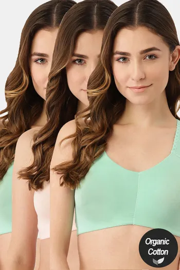Buy InnerSense Bamboo Cotton Padded Non-Wired Full Coverage T-Shirt Bra  (Pack of 3) - Ocean Green Baby Pink at Rs.2326 online