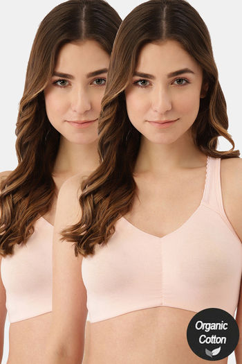 Buy InnerSense Bamboo Cotton Padded Non-Wired Full Coverage T-Shirt Bra (Pack of 2) -  Baby Pink  Baby Pink