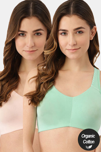 Buy InnerSense Bamboo Cotton Padded Non-Wired Full Coverage T-Shirt Bra (Pack of 2) - Ocean Green  Baby Pink