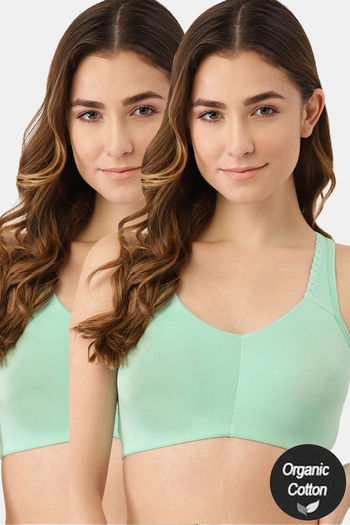 InnerSense Bamboo Cotton Padded Non-Wired Full Coverage T-Shirt Bra (Pack  of 2) - Ocean Green
