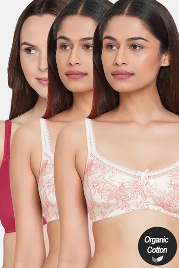 Buy InnerSense Double Layered Non Wired Full Coverage Lace Bra (Pack of 3) - Assorted