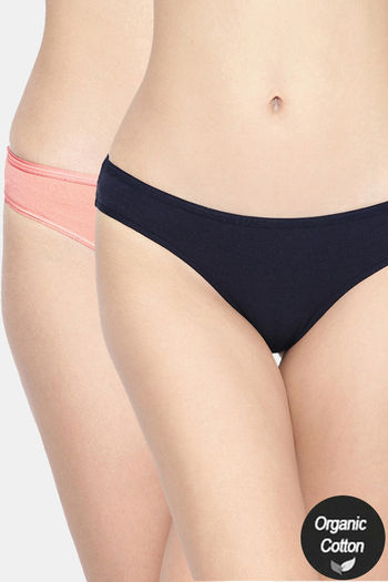 Buy InnerSense Anti Microbial Medium Rise Full Coverage Bikini Panty (Pack of 2) - Peach Navy