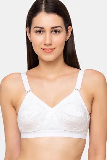 Beautifull Women Centre Elastic Non Padded Cotton Bra (White Pack Of 2)