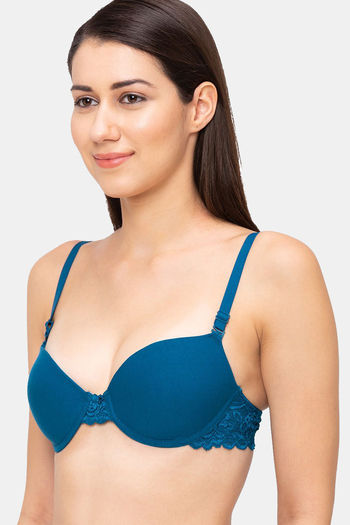 Buy Rosaline Everyday Double Layered Non Wired 3/4th Coverage Bralette -  Blue Depth at Rs.247 online