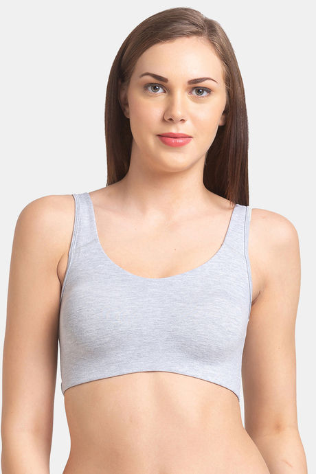 Juliet Mold Removable Padded Non Wired Plain Nylon Spandex Seamless Sports  Bra - Grey (S)
