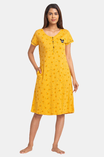 Juliet Cotton Mid Length Nightdress Yellow