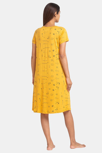 Juliet Cotton Mid Length Nightdress - Yellow