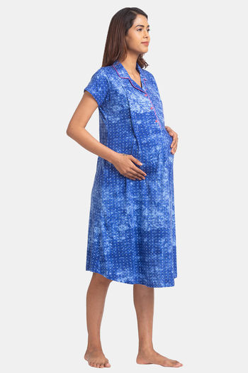 Buy Juliet Cotton Mid Length Nightdress - Blue at Rs.999 online