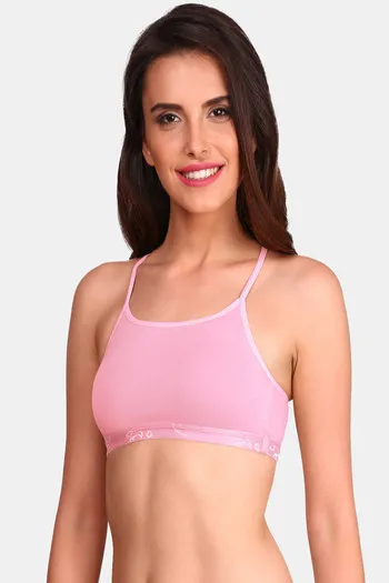 Beginners Plain Rainbow pink cotton colour round stitched bra at