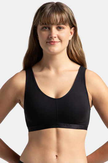 Buy Jockey ES04 Wirefree Padded Full Coverage Sleep Bra with Removable Pads  - Black at Rs.749 online
