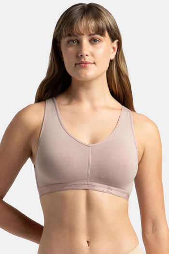 Buy Jockey ES04 Wirefree Padded Full Coverage Sleep Bra with Removable Pads  - Mocha at Rs.749 online