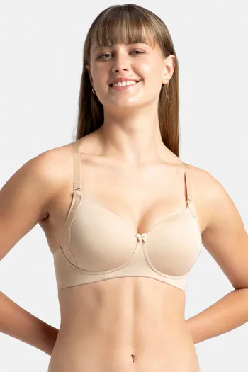 Buy Jockey 1816 Wirefree Padded Full Coverage Lace Styled T-Shirt Bra -  Light Skin at Rs.1199 online