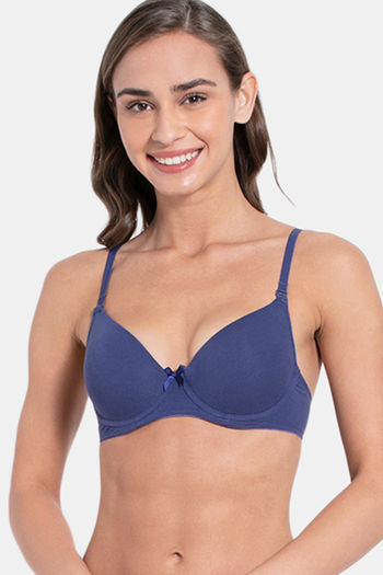 Buy Featherline Padded Non Wired Demi Coverage T-Shirt Bra - Blue