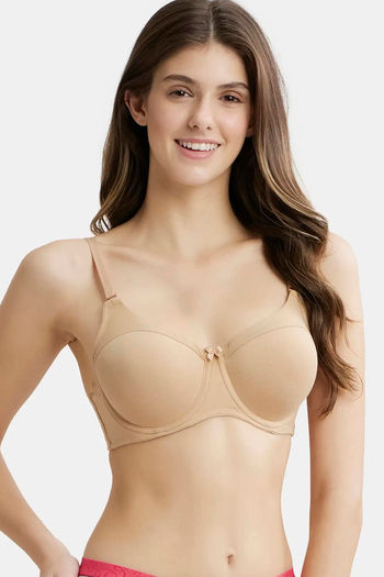 Buy Jockey FE38 Under-Wired Padded Full Coverage T-Shirt Bra with Mesh  Panel - Skin at Rs.1049 online