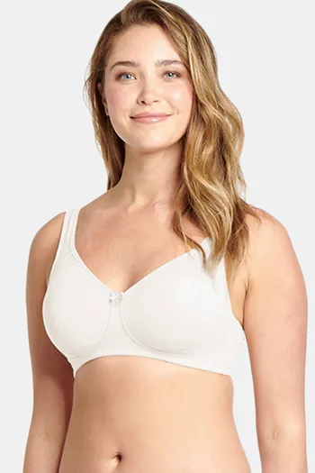 Women's Wirefree Padded Super Combed Cotton Elastane Stretch Medium  Coverage Lace Styling T-Shirt Bra with Adjustable Straps - White