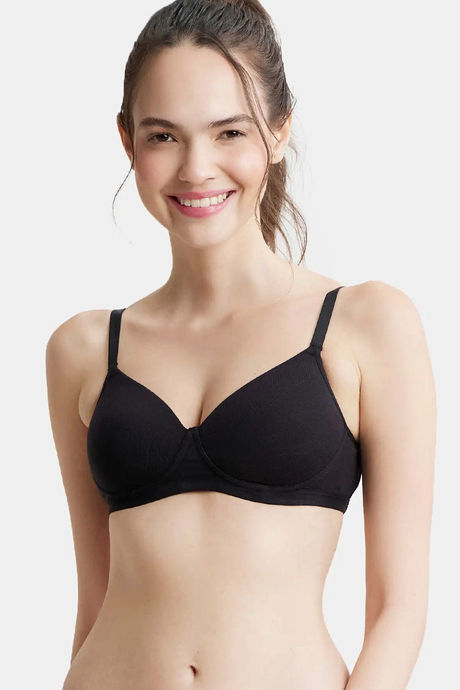 JOCKEY Polyamide, Spandex Ultra Smooth Microfiber Padded Non Wired 3/4th  Coverage T-Shirt Bra (34A, Black) in Bangalore at best price by Chimmi  Garments and Saree Palace - Justdial