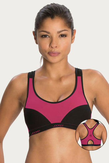 Buy Jockey Low Impact Padded Sports Bra - Pink N Black at Rs.799 online