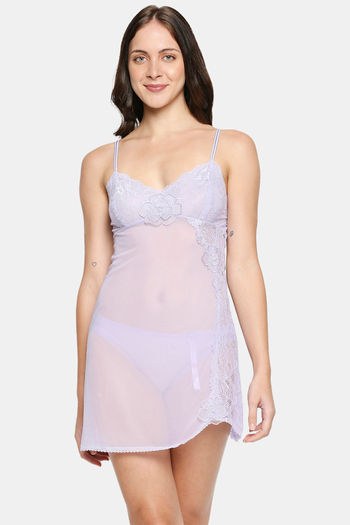 Zivame Four-Way Stretch Babydoll With Thong - Peach Pearl