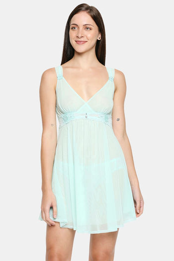 Buy Zivame Lace N Mesh Babydoll With Thong - Pink Lemonade at Rs.1098  online