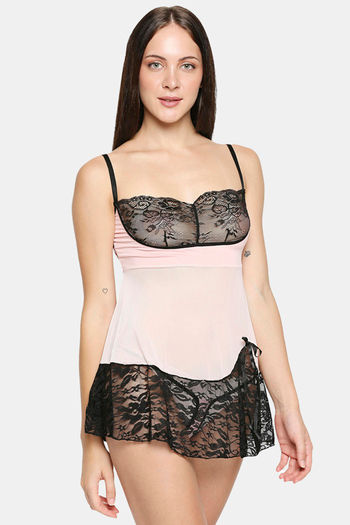 Buy Zivame Four-Way Stretch Babydoll With Thong - Peach Pearl at Rs.1042  online