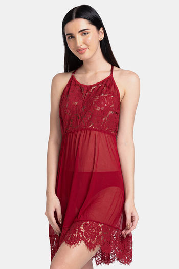 Buy XIN Lace Babydoll With Thong - Maroon