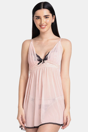 Buy XIN Lace Babydoll With Thong - Peach