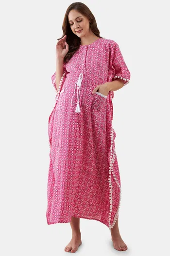 The Kaftan Company Cotton Full Length Nightdress - Pink