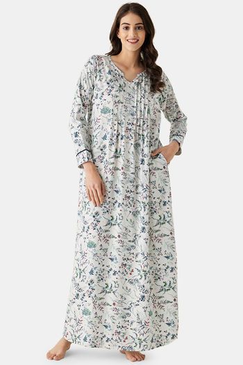 Buy The Kaftan Company Rayon Full Length Nightdress White at Rs