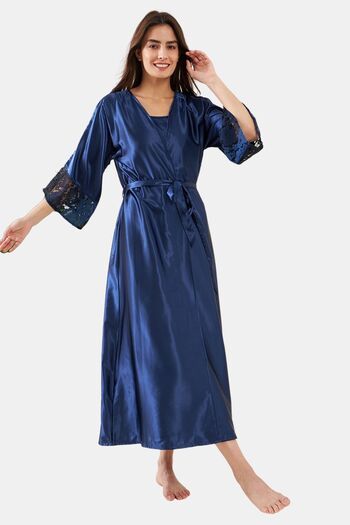 Women Nightgown Silky Satin Kimono Robes Knee Length Bridesmaid Pajama Dress  Lightweight Dressing Gown Bathrobe Sleepwear, Blue - Walmart.com