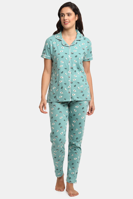 Buy Kanvin Cotton Pyjama Set Green at online Nightwear